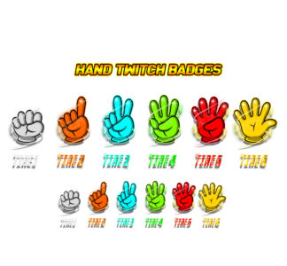 Hand Sub badges are customizable graphical icons designed for use on streaming platforms such as Twitch,
