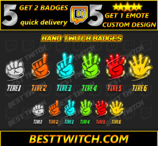 Hand Sub badges are customizable graphical icons designed for use on streaming platforms such as Twitch,