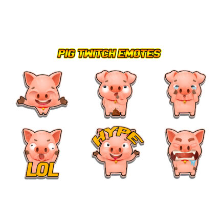 Pig Emotes is a collection of digital products designed specifically for Twitch, YouTube, and Discord platforms. This vibrant and expressive emote pack