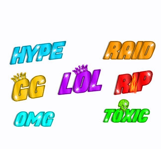 Hype, GG, Love, LOL Twitch Text Emotes Pack