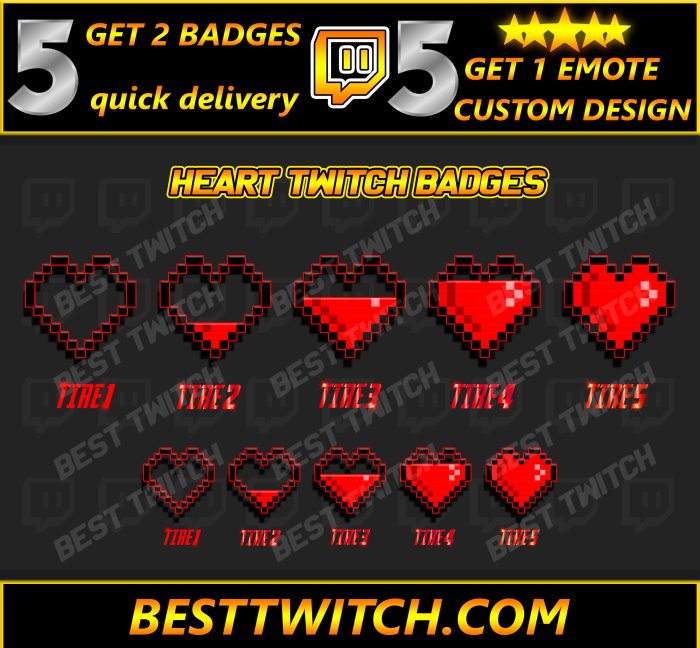 Red pixel heart bit & twitch sub badges best price