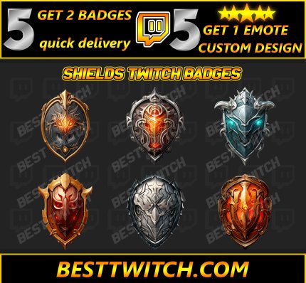 Guardian Shield Twitch Sub Badges 6 Pack Subscribers Loyalty