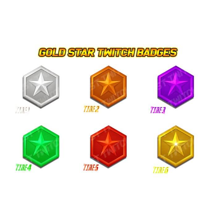 Gold Star Channel Points & Discord, Twitch Badges Pack