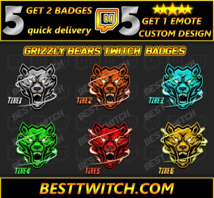 Angry Grizzly Bear Kick Sub Badges & Emotes – All Sizes Included