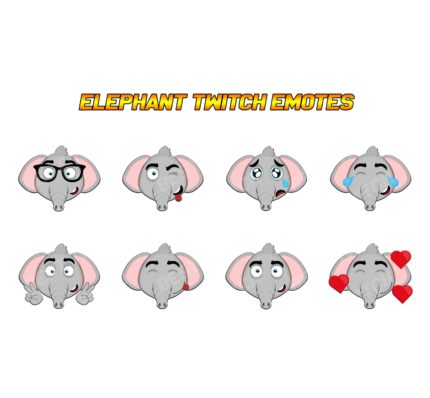 Adorable Elephant Twitch Emotes Pack for Streamers