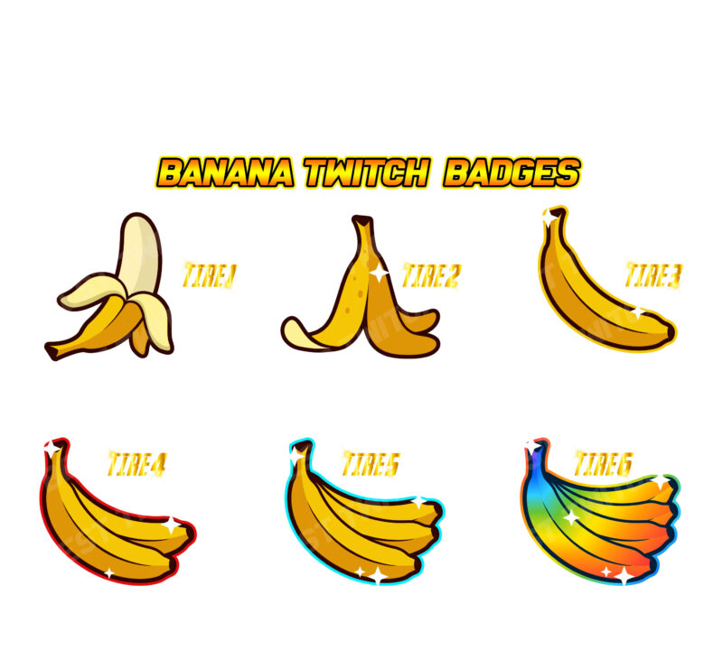 6x Banana Sub Badges & Emotes for Twitch – Fun & Tasty Channel Rewards