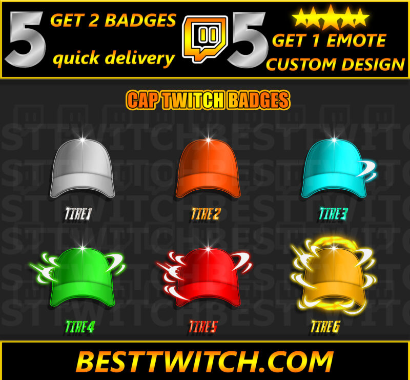 Custom Cap-Themed Twitch Subscriber Badges Free High-Quality Designs