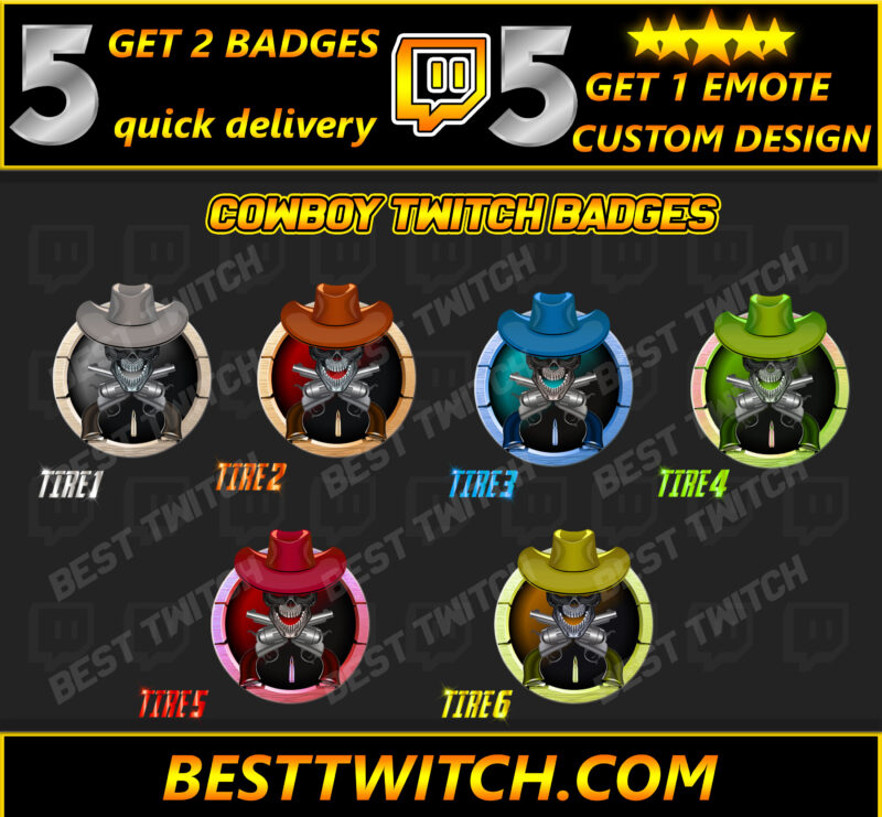 Cowboy Guns Twitch Sub Badges Rank Badges for Twitch, Kick, Discord & YouTube