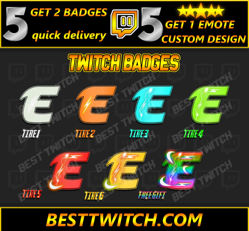 E Letter Logo Sub Badges & Bits | Kick Emotes for Streamers | BestTwitch Graphics
