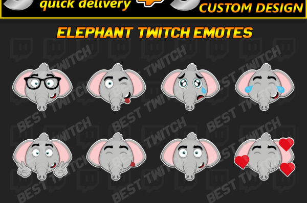 Elephant Cartoon Emojis Free Expressive Pack for Twitch, Discord & Social Media
