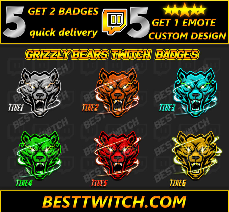 Grizzly Bear Icon Pack Twitch Bits, Badges & Emojis for Fierce Streamers