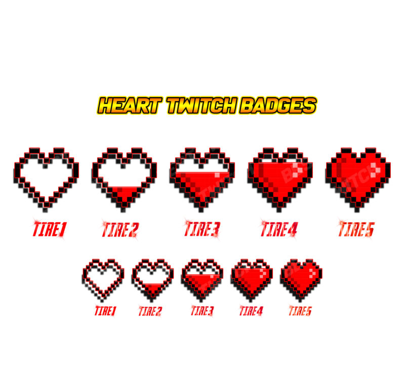 Heart-Themed Twitch Sub Badges Tiered Love & Support Icons for Your Community