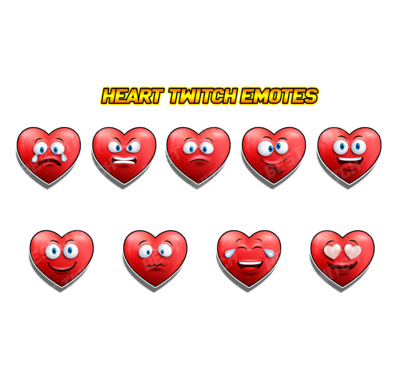 Heart Twitch Emotes 6-Pack Cute & Versatile Love-Themed Emotes for Streamers
