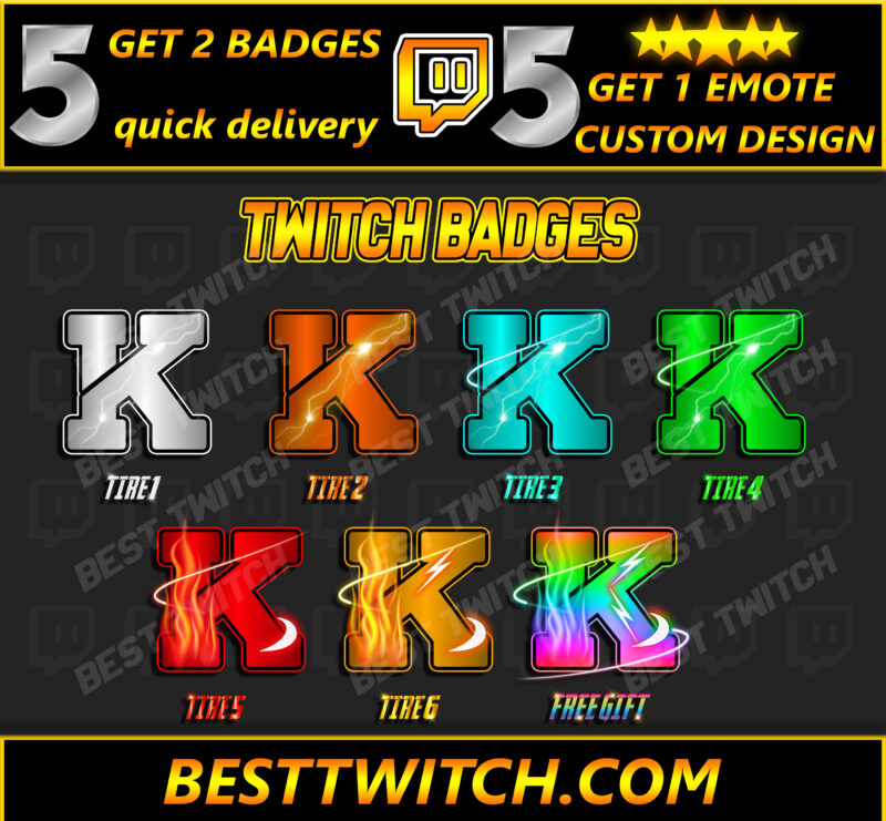 K Letter Twitch Sub Badges Tiered Alphabet Emotes for Streamers!