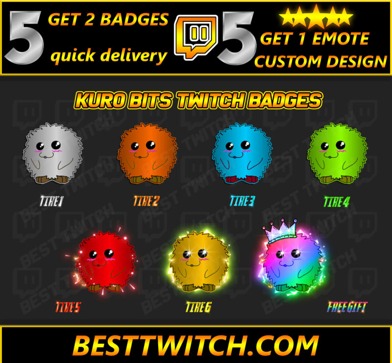 Kuro Bits Badges Adorable Kawaii Cheer motes for Twitch, YouTube, Discord & Kick