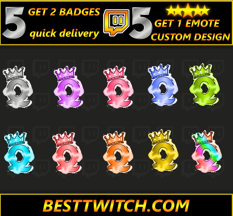 Animated Q Letter Twitch Badges Glowing, Bouncing & Premium GIF Subscriber Icons