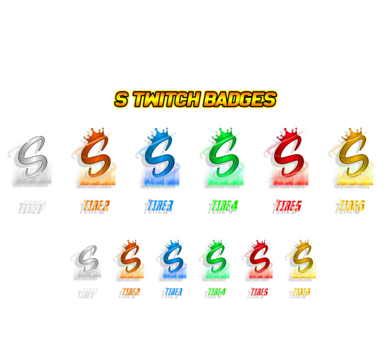 Letter S Streamer Pack Twitch Sub Badges, Bit Cheer motes & Discord Emotes