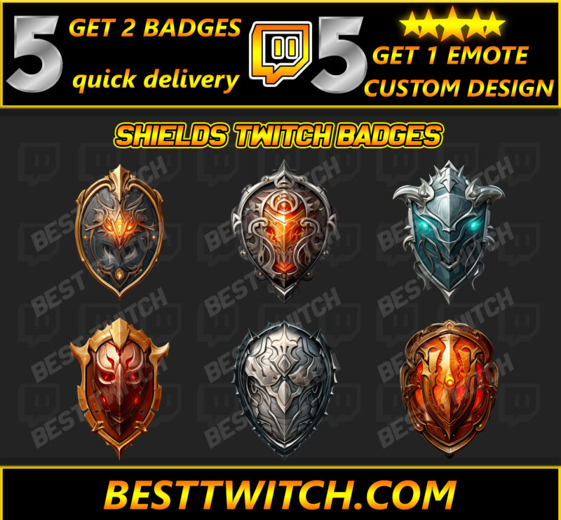 SHIELD Sub Badges Twitch Tiered Rank Badges & Bit Cheer motes (Free Download!)