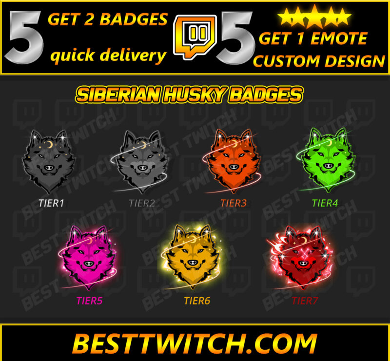 Siberian Husky Emote & Badge Pack Twitch, Discord, Kick & YouTube Kawaii Icon