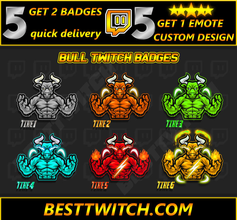 Raging Bull Badge Pack Twitch Subs, Kick Emotes & Bits (Free Download!)