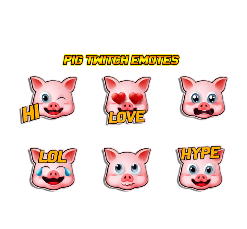 Premium Pig Twitch Emotes 6-Pack Hilarious & Cute Hog-Themed Chat Reactions