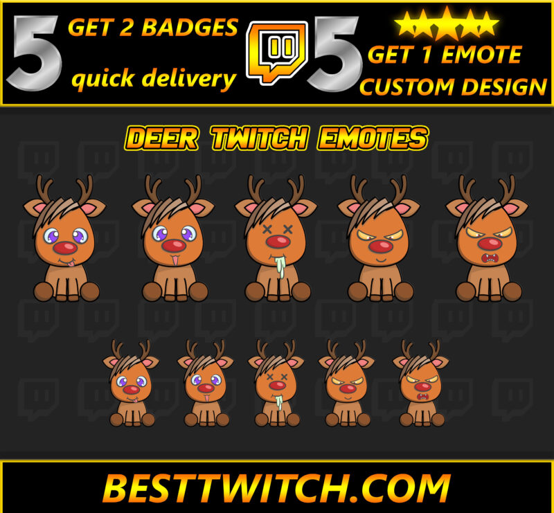 Cute Deer Emojis | Twitch Emotes, Kick Badges, Discord & YouTube Badges