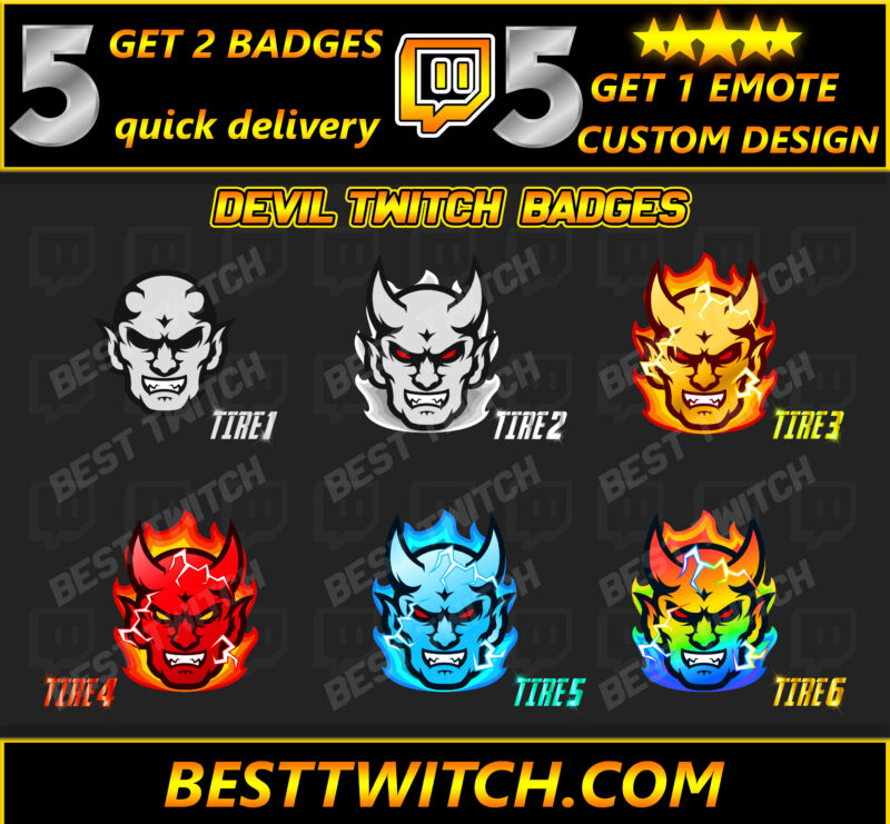Demon & Devil Twitch Sub Badges | Fiery Loyalty Badges for Twitch, Kick, Discord & YouTube