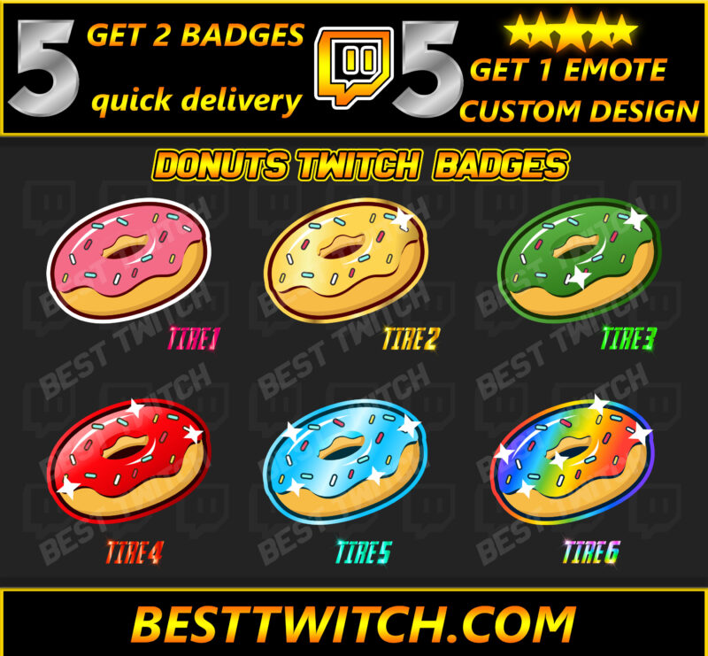 6x Donut Twitch Bit Badges – & Gaming Streams assets