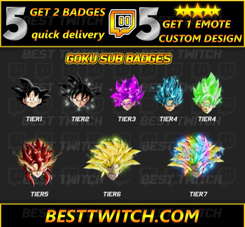 Goku Sub Badges – Dragon Ball Z Twitch Sub Badges & Bit Badges | Anime Twitch Badges Pack