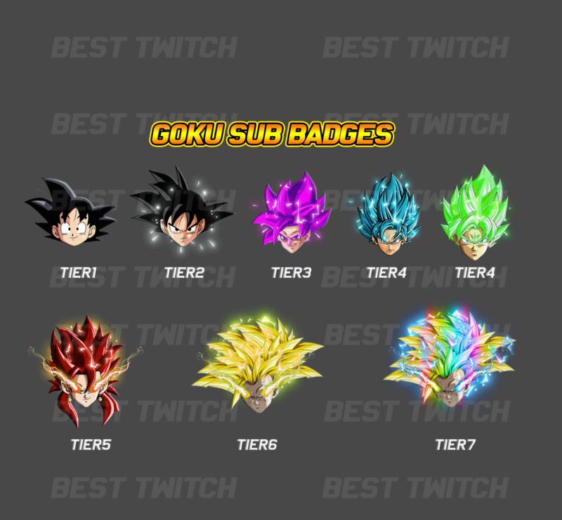 Goku Sub Badges – Dragon Ball Z Twitch Sub Badges & Bit Badges | Anime Twitch Badges Pack