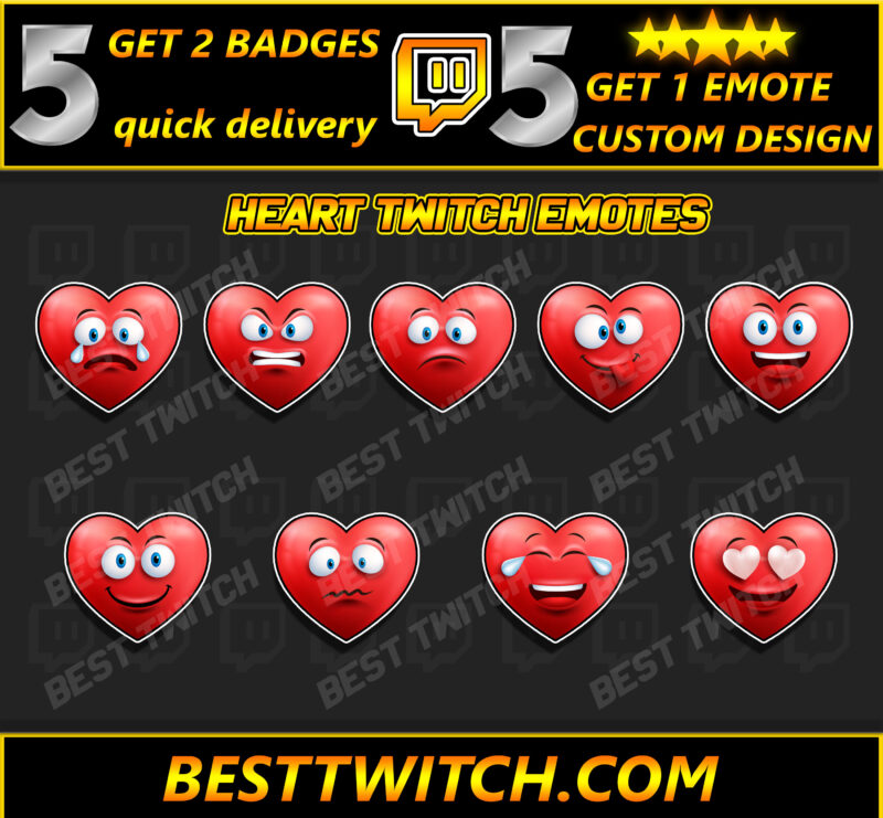 Heart Twitch Emotes 6-Pack Cute & Versatile Love-Themed Emotes for Streamers