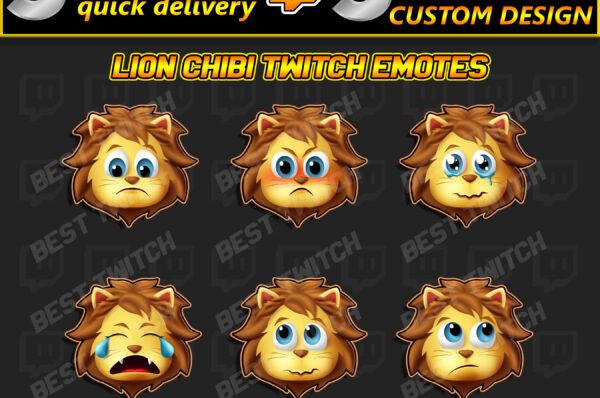 Roar-some Chibi Lion Emote Pack 6x Adorable Emotes for Twitch & Discord