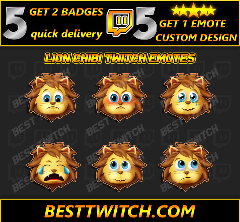 Roar-some Chibi Lion Emote Pack 6x Adorable Emotes for Twitch & Discord
