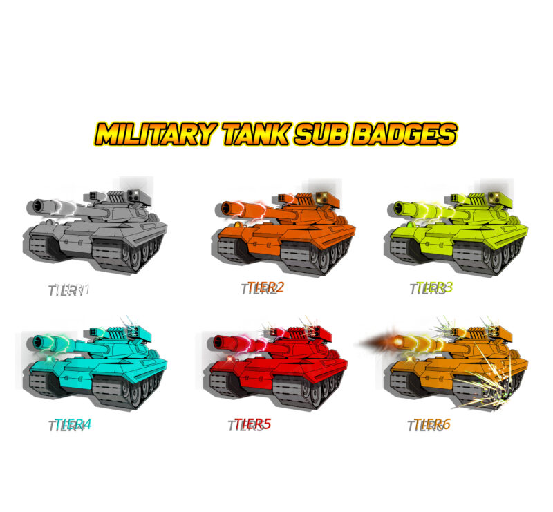 Military Tank Twitch Sub Badges Tiered Army Emotes for Milsim & FPS Streamers