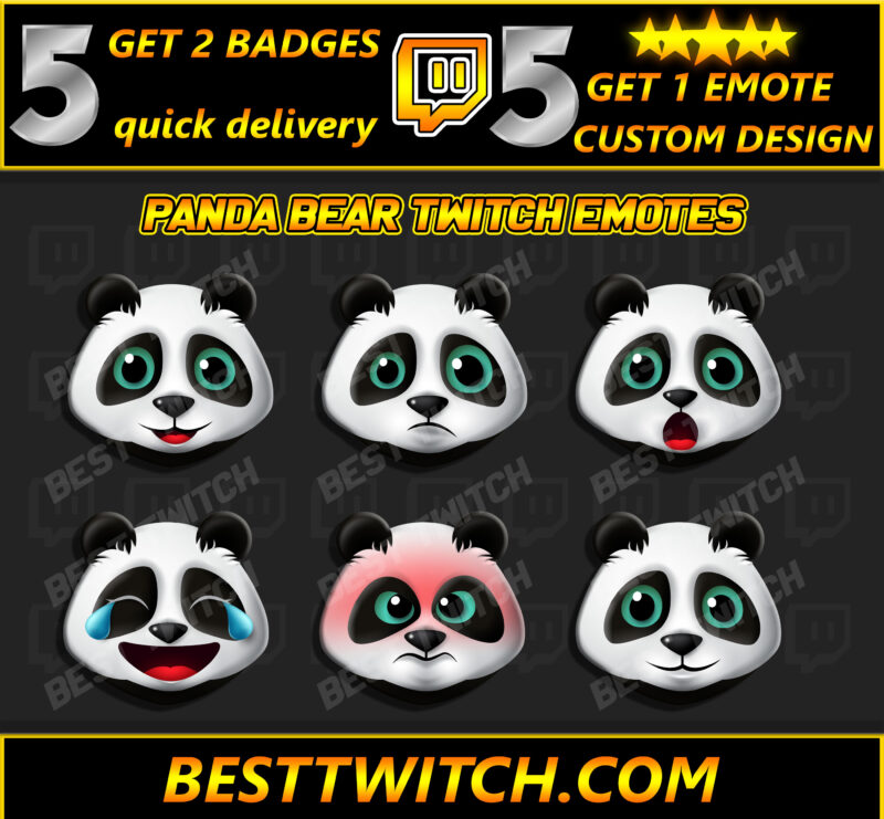 Panda Emoji Pack 6 Cute & Expressive Emotes for Twitch, Discord & Social Media