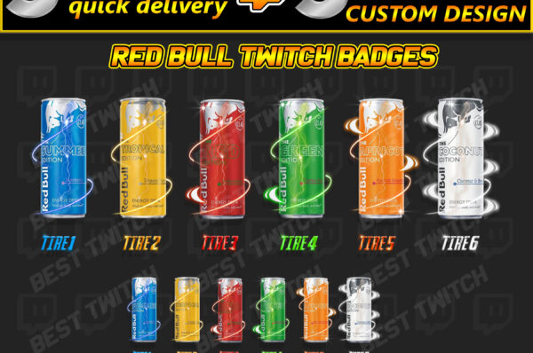 RedBull Energy Sub Badges & Cheer Bits Twitch & Discord Streamer Pack!