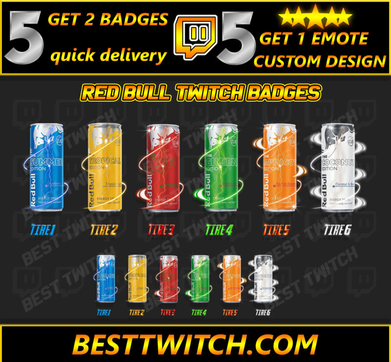 RedBull Energy Sub Badges & Cheer Bits Twitch & Discord Streamer Pack!