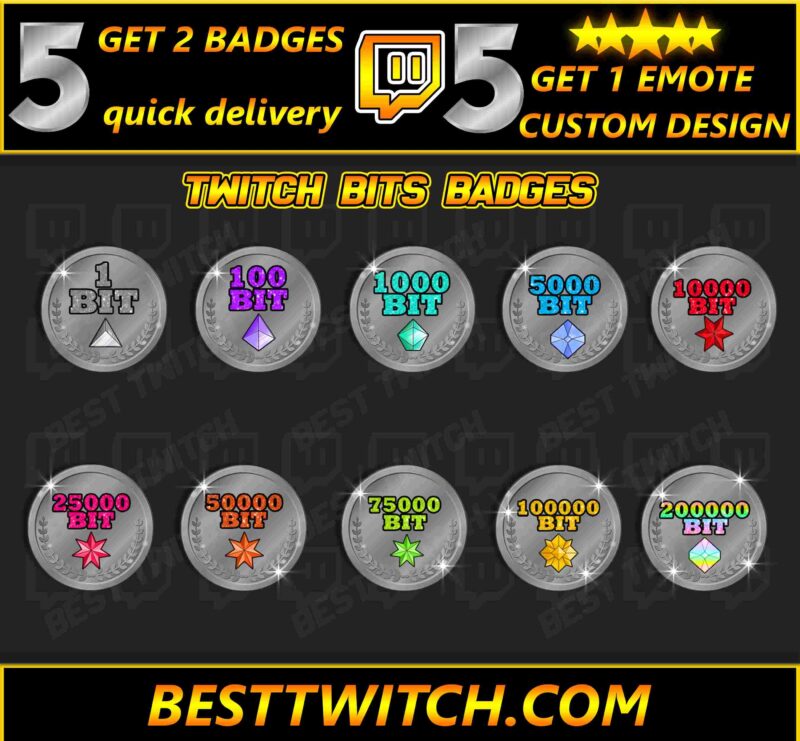 100K Bits Twitch Badges Premium Milestone Bit Badge Set Download