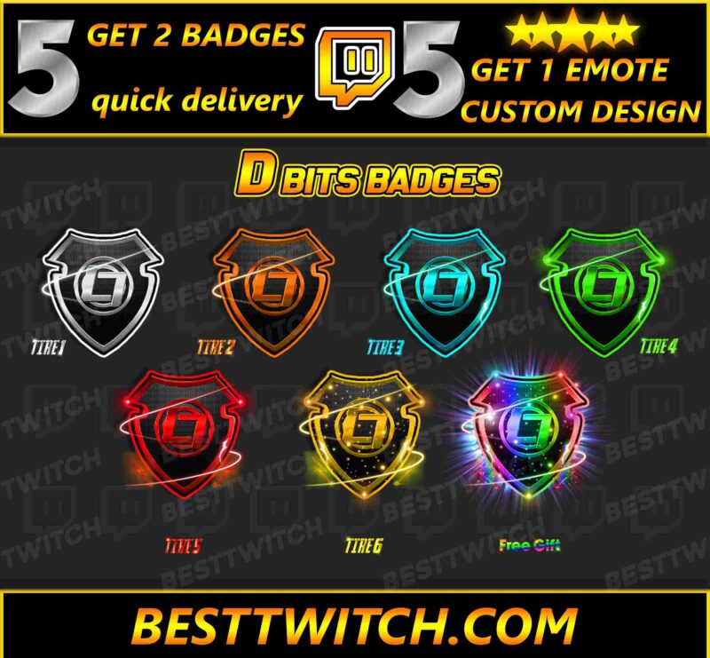 Letter D Shield Logo Badges Twitch Sub, Bit, Loyalty Badge Set