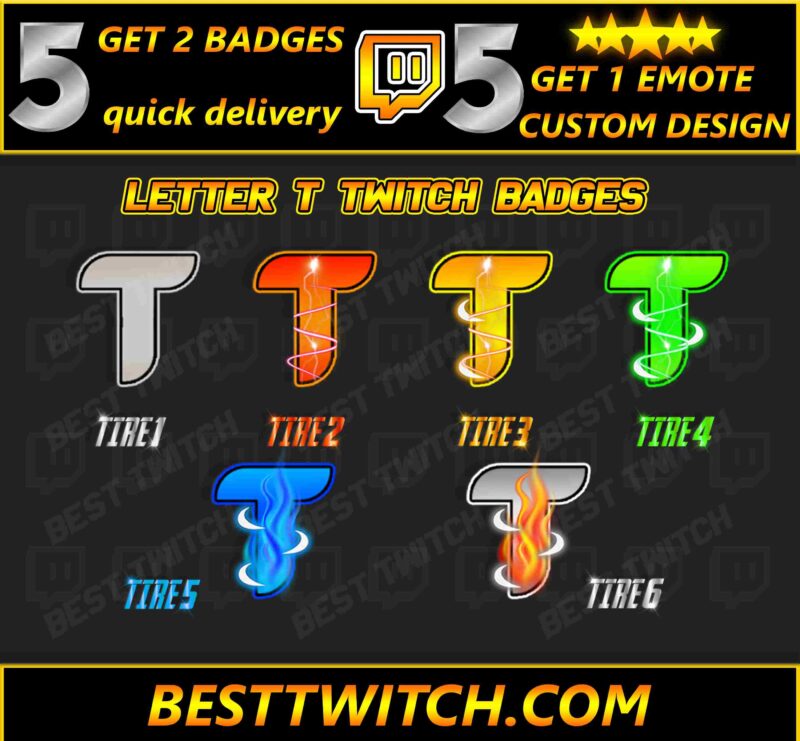 Letter T Twitch Sub Badges T Letter Bits Badges for Twitch