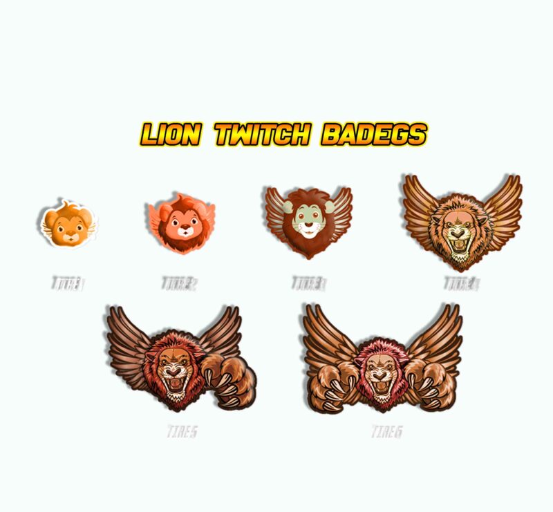 Lion Twitch Sub Badges Pack | Medal-Style Animal Rank Badges