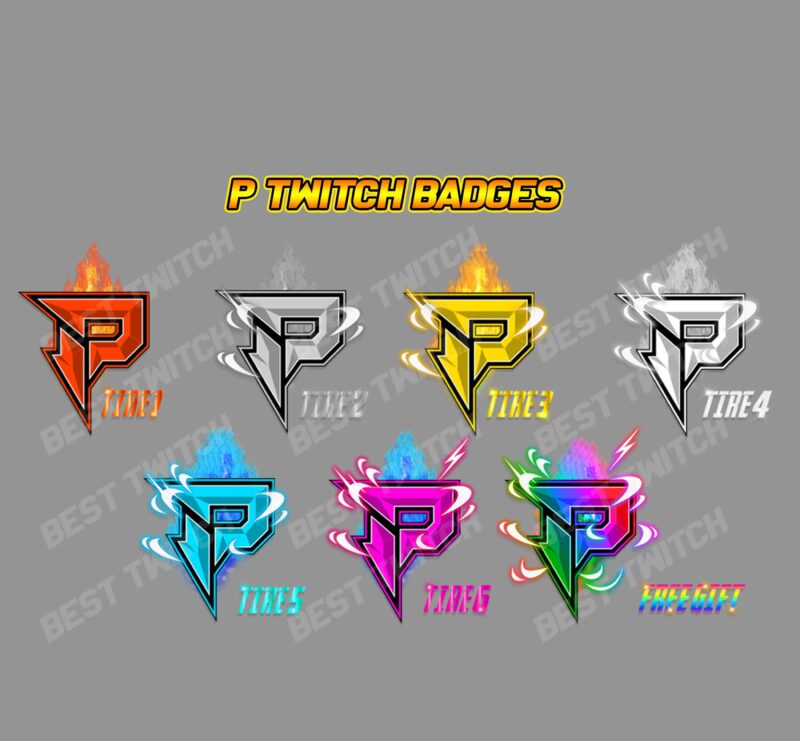Premium P Letter Twitch Badges & Emotes Customizable Streamer Pack