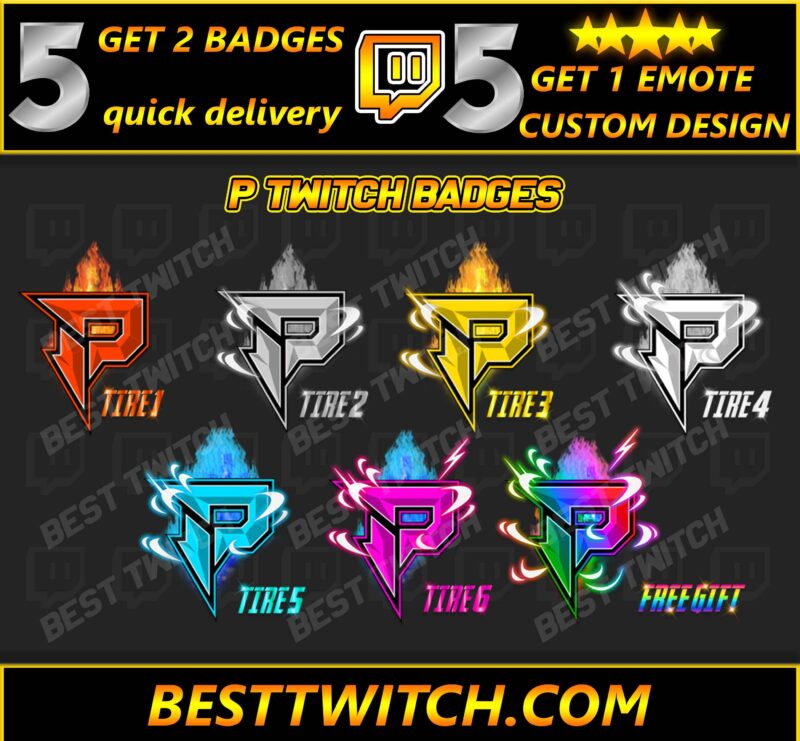 Premium P Letter Twitch Badges & Emotes Customizable Streamer Pack