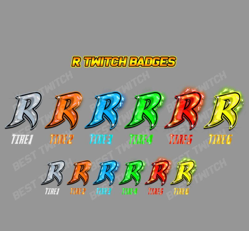6x R Letter Twitch Subscriber Badges Instant Download Sub & Bit Badges