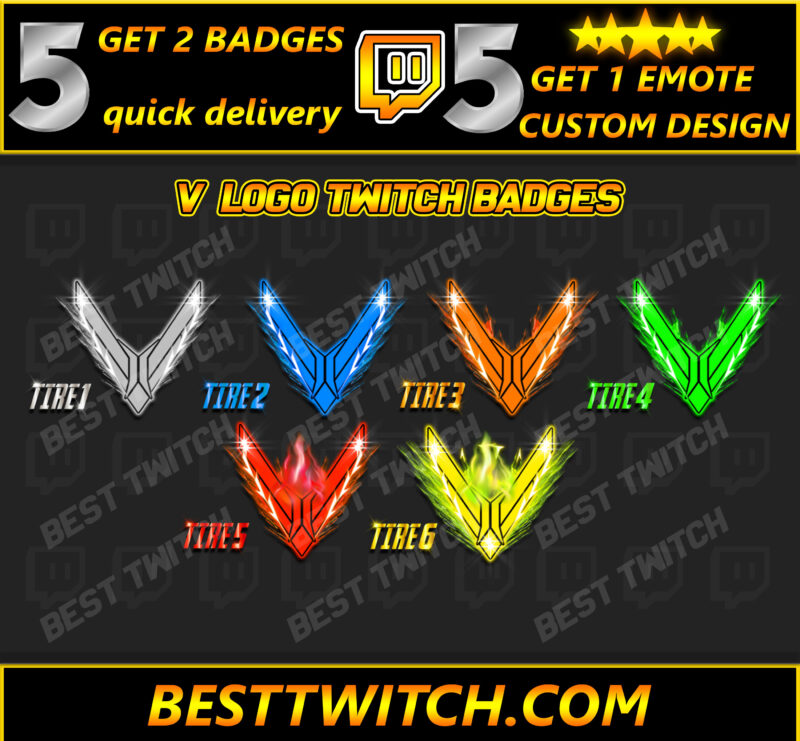 Free V Letter Twitch Badges Minimalist & Gaming Subscriber Icons