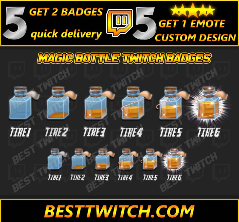 Magic Potion Bottle Twitch Sub Badges Pack Multicolor Magical Badges
