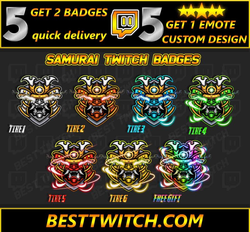 Samurai Twitch Badges Legendary Tiered Subscriber & Bit Emotes