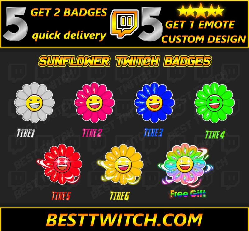 Sunflower Twitch Sub Badges Bright & Cheerful Subscriber Icons