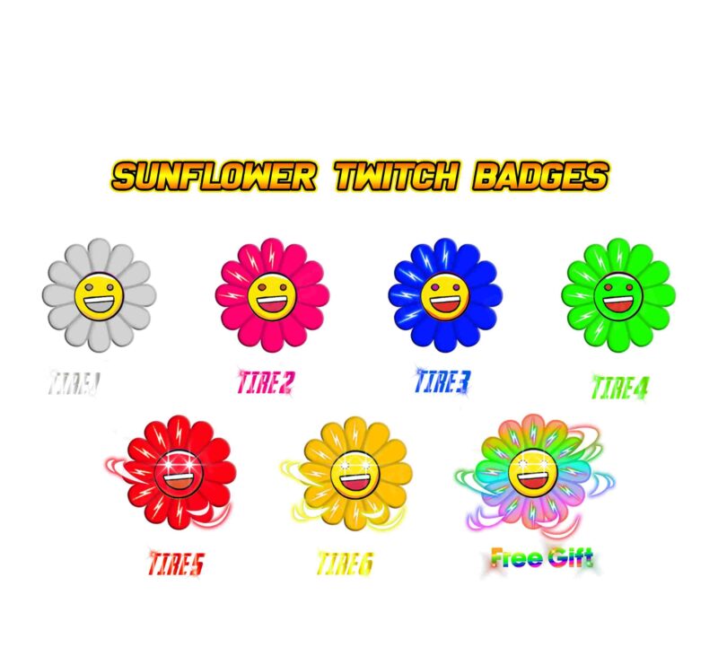 Sunflower Twitch Sub Badges Bright & Cheerful Subscriber Icons