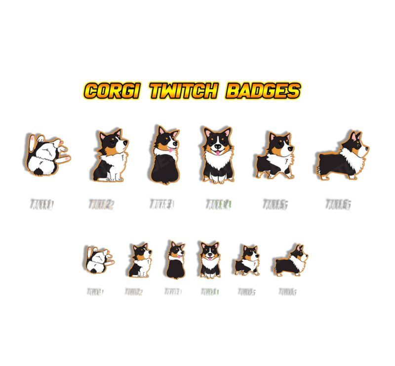 Corgi Twitch Sub Badges Adorable Tiered Loyalty Emotes